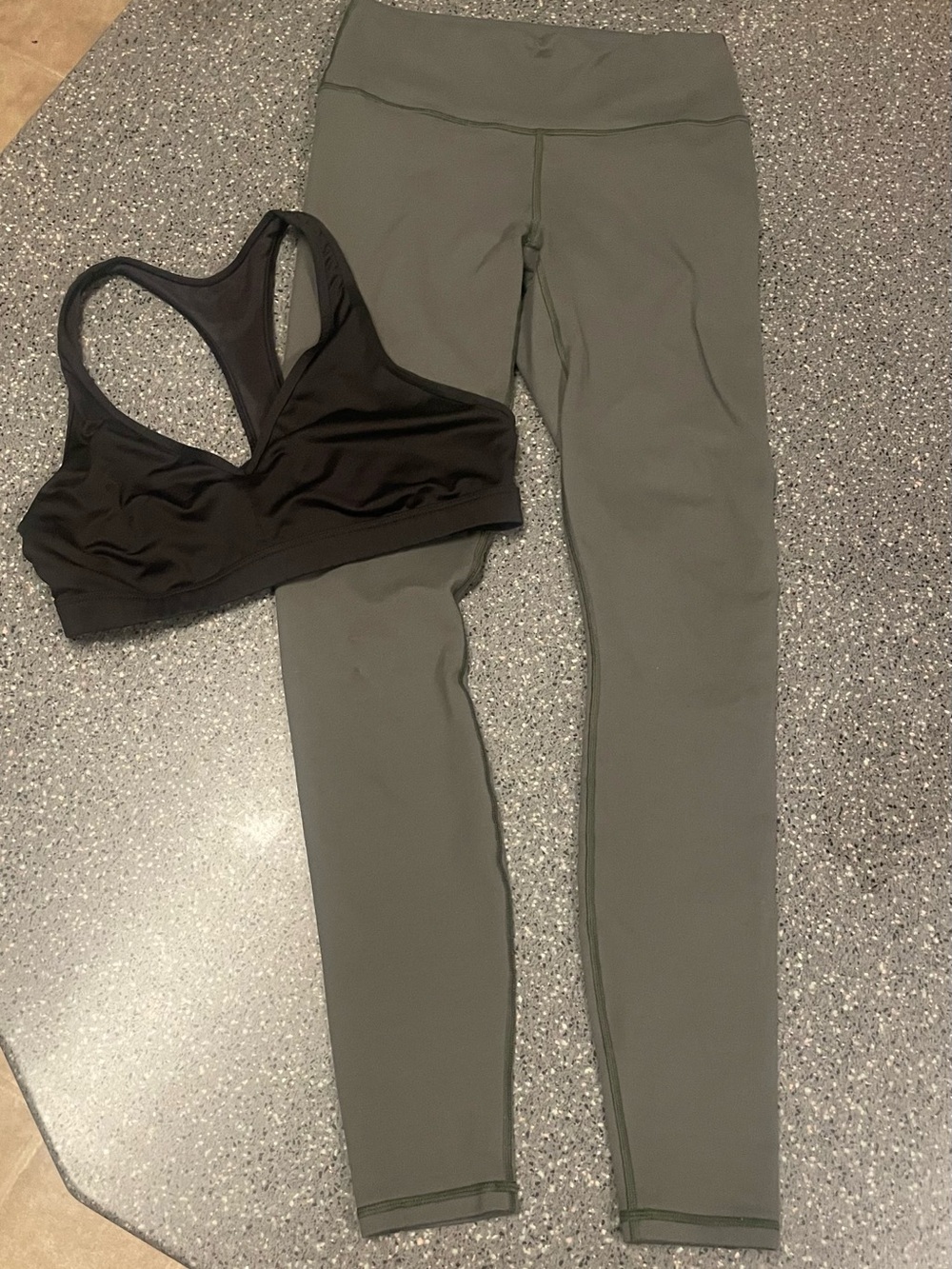 Fabletics Olive Green High-Waist Leggings with Black Sports Bra